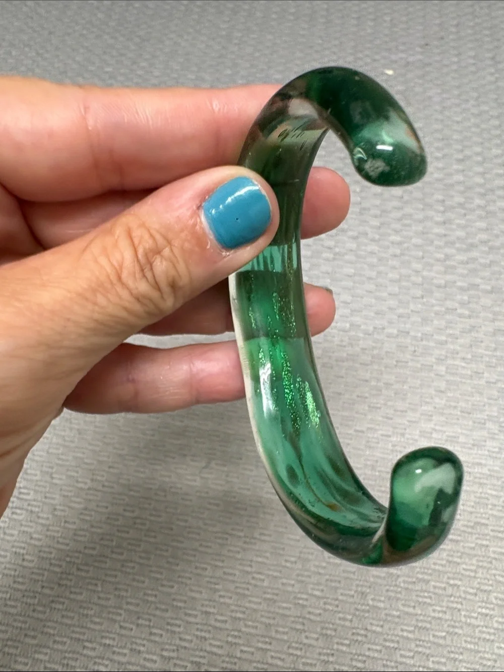 Green and Gold Glass Bangle Bracelet - Women Jewelry